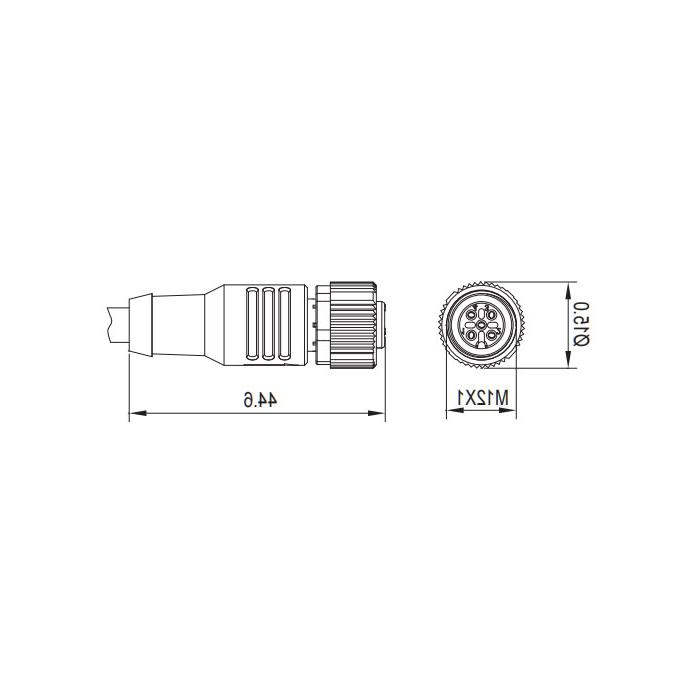 M12 4Pin，母头直型、单端预铸PUR柔性电缆、带屏蔽、紫色护套、0C4A01-XXX