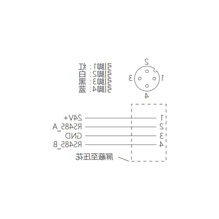 M12 4Pin，母头直型、单端预铸PUR柔性电缆、带屏蔽、紫色护套、0C4A01-XXX